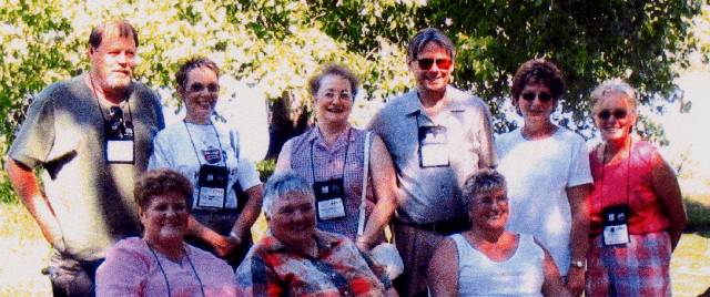 Stu Roberts, Kathy (Mann) Keenan, Lillian (Armstrong) Potts, Brian Stoodley, Bev (Lamb) Meller, Bridget (Parkes) Jensen, Linda (Mackay) Cosar, Marilyn (Quinn) Edgar, Marilyn (Garrett) Kennedy :: Click image to download full-sized image