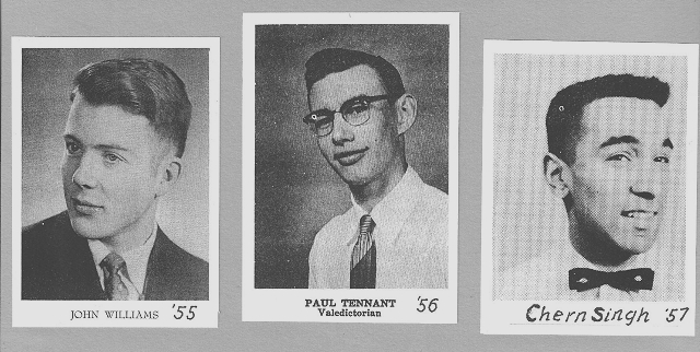 Valedictorians - John Williams-1955, Paul Tennant-1956, Chern Singh-1957